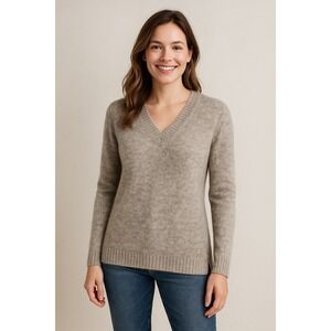 Magaschoni Soft Alpaca Blend V Neck Gray Knit Quiet Luxury Sweater‎ Women S